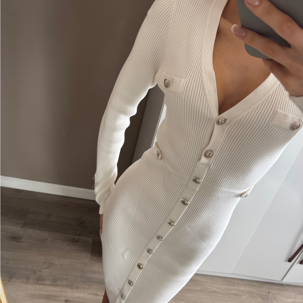 Cream Ribbed Cardigan with Button Details